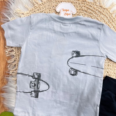 Conj. Camiseta LongBoard e Bermuda - Cinza e Preto